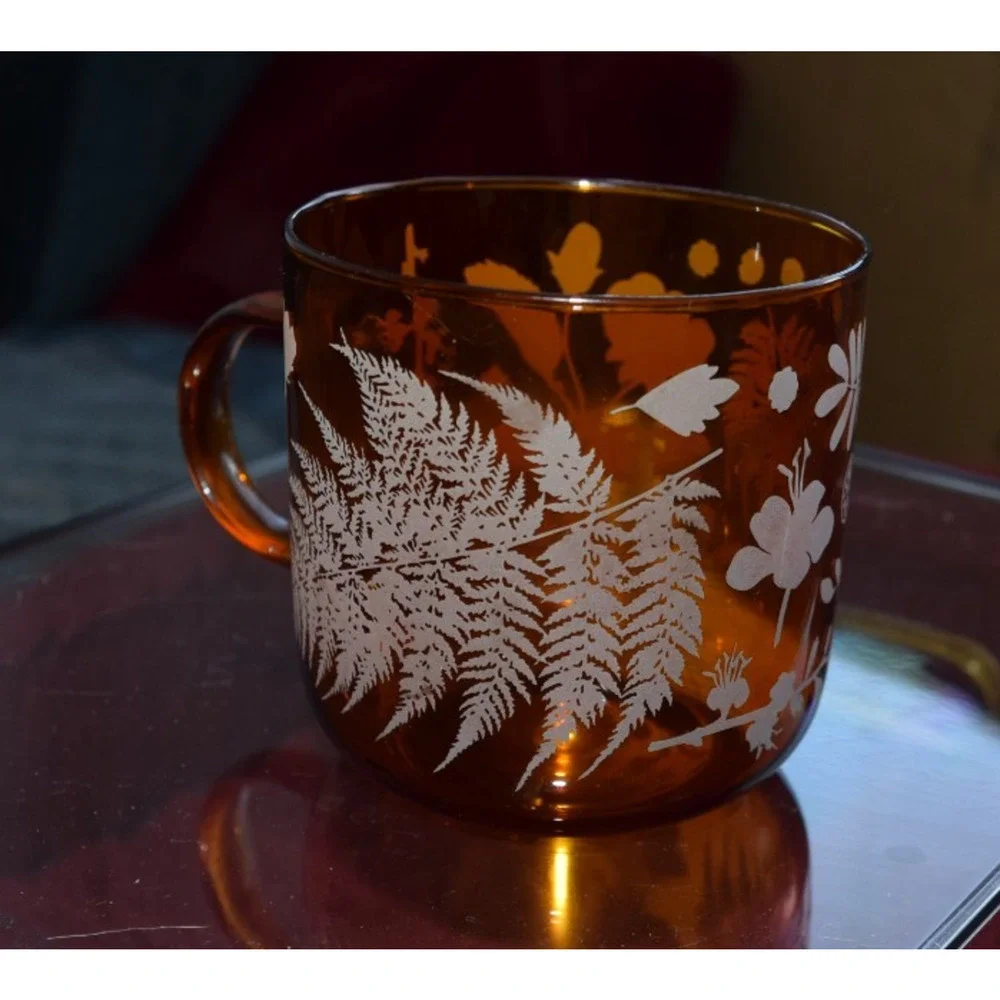 Fringe Studio Borosilicate Single Wall Glass Mug, FLEUR FOUND BOTANICALS, 3.5